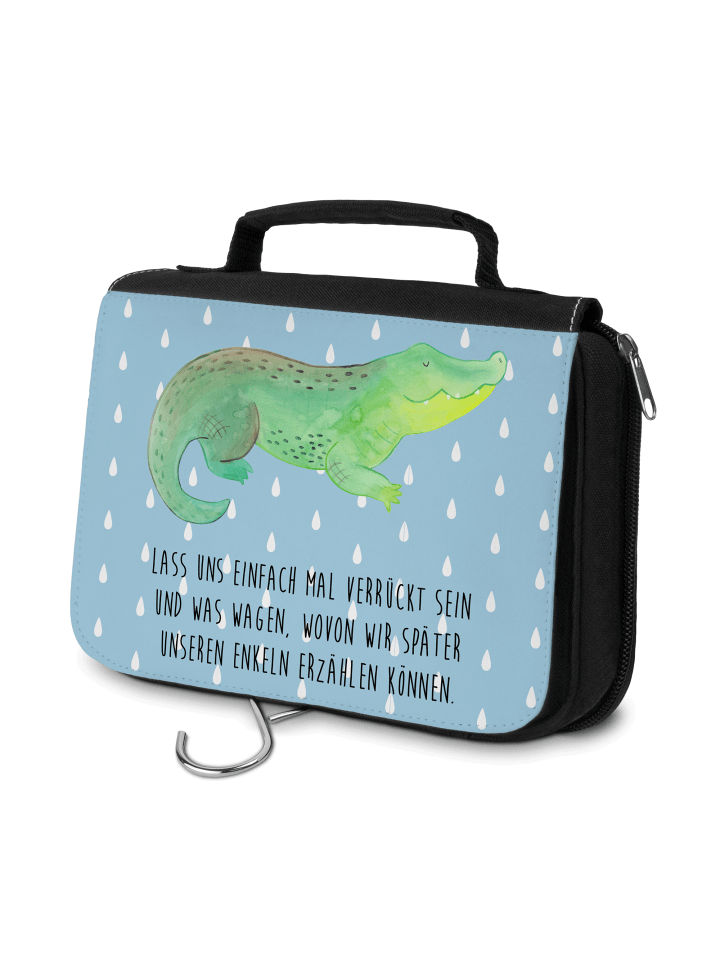 Kosmetiktasche Krokodil mit Spruch in Blau Pastell