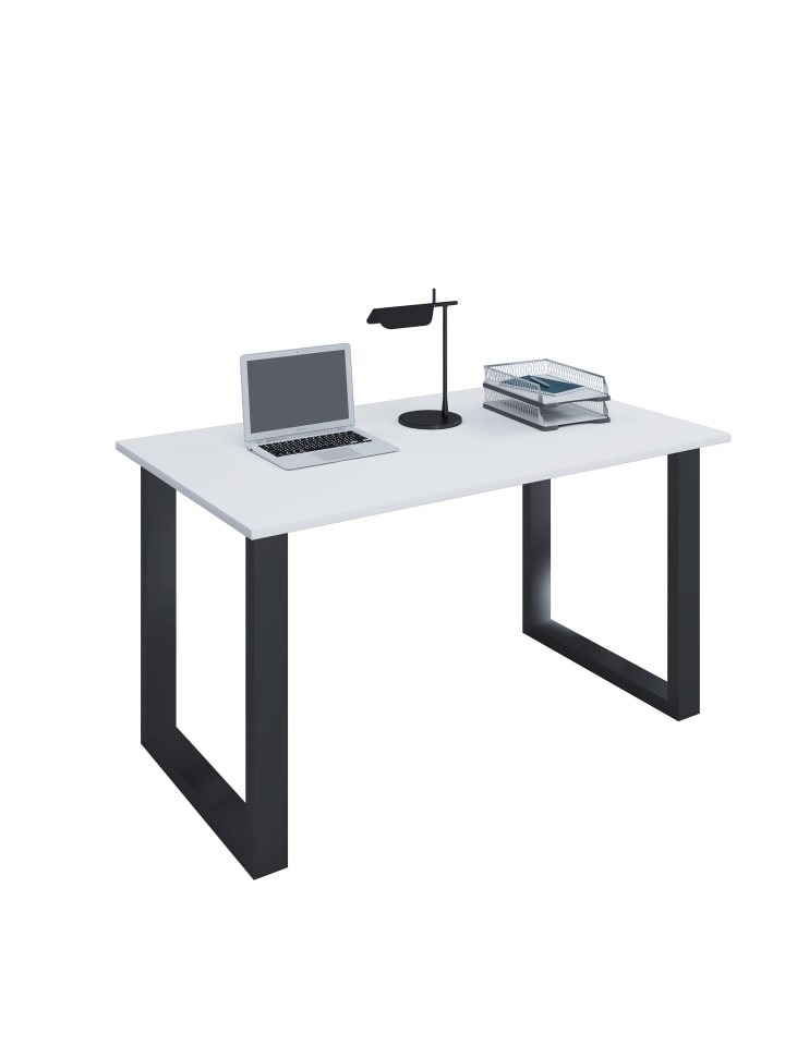 Holz Schreibtisch Computertisch Lona U Alu Silber in Schwarz / Weiß