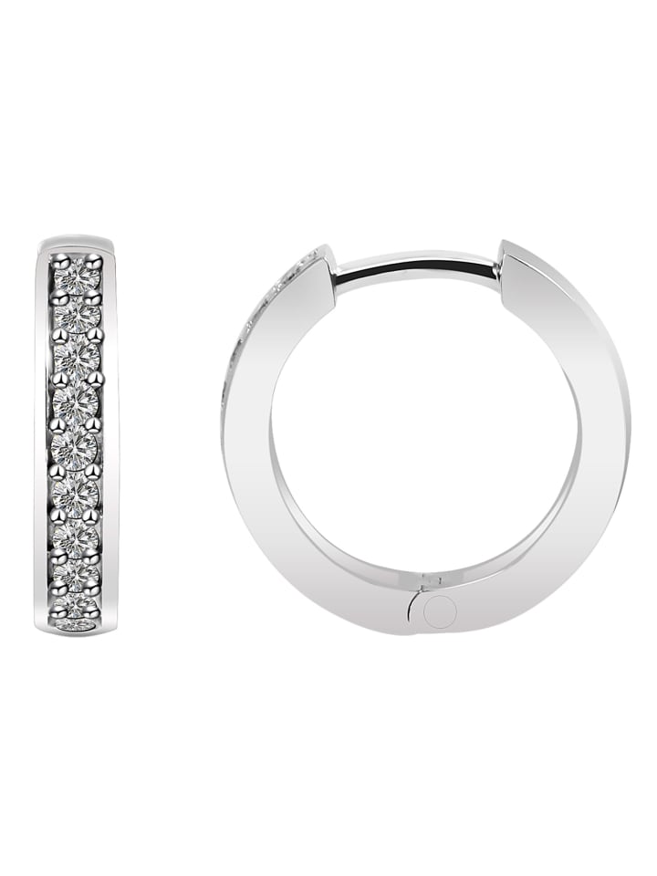 Damen Ohrringe – Klappcreole aus 925 Silber mit Zirkonia in silber