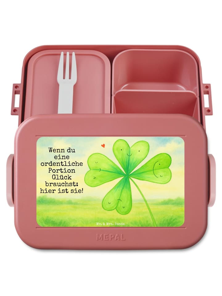 Lunch Box Blume Kleeblatt Design mit Spruch in Rot Pastell
