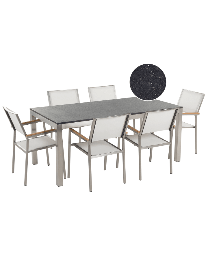 7-tlg Gartentisch Set GROSSETO in Weiß/Schwarz/Silber