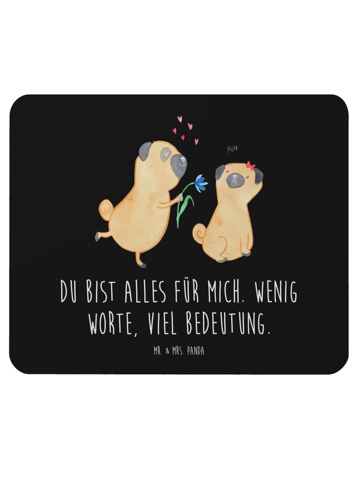 Maus-Pad Mops Verliebt mit Spruch in Schwarz