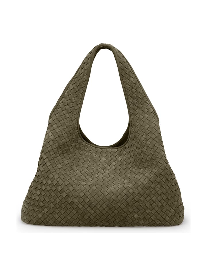Paz Weave Schultertasche Leder 44 cm sea kelp