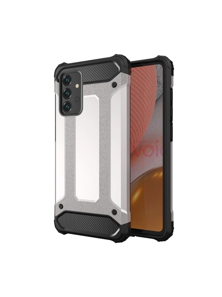 Hybrid Armor Case Handyhülle Bumper kompatibel mit Samsung Galaxy A36 in Silber