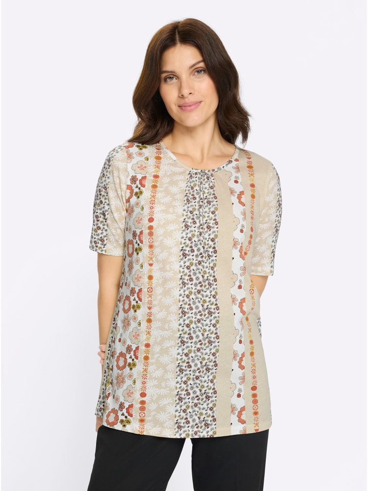 Longshirt in ecru-papaya-bedruckt