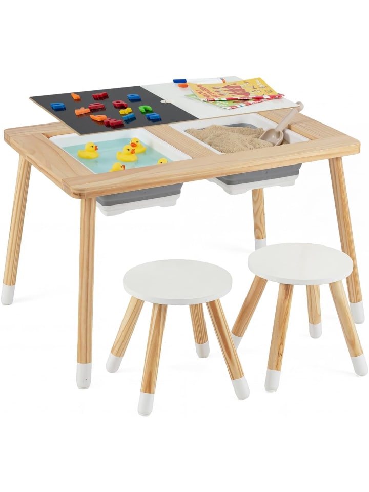 3 tlg. Spieltisch Set 6 in 1 ab 3 Jahren in Hellbraun
