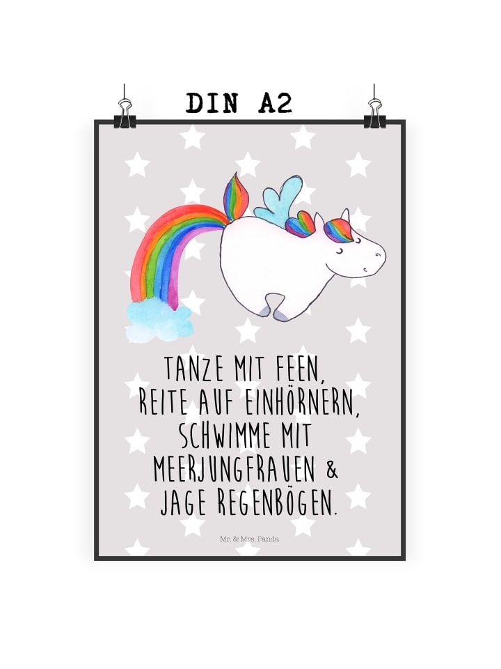 Print Einhorn Fliegendes Pferd mit Spruch in Grau Pastell