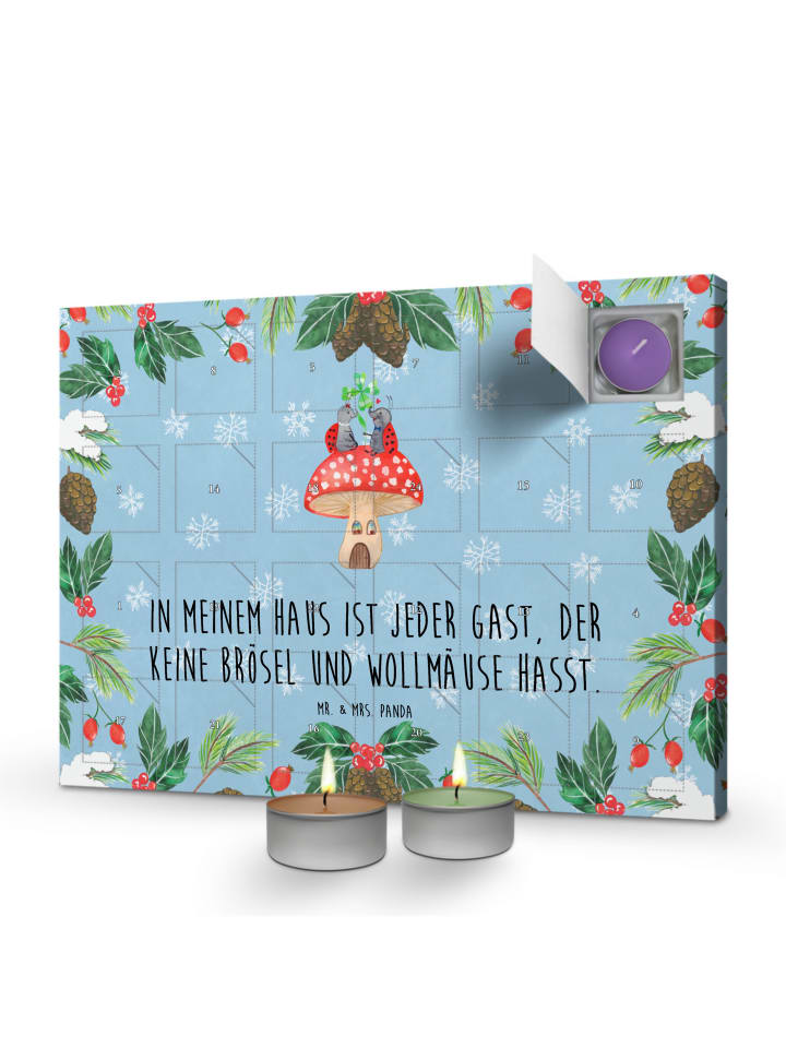 Adventskalender Marienkäfer Fliegenpilz mit Spruch in Eisblau