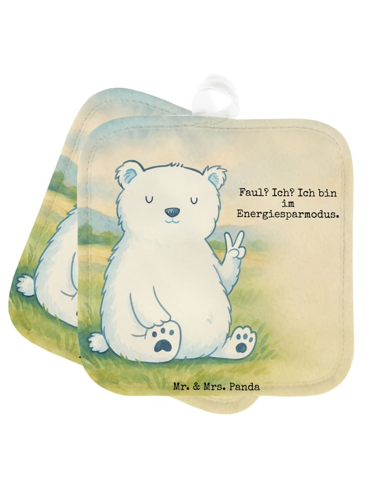 Topflappen Eisbär Faul Design mit Spruch in Weiß
