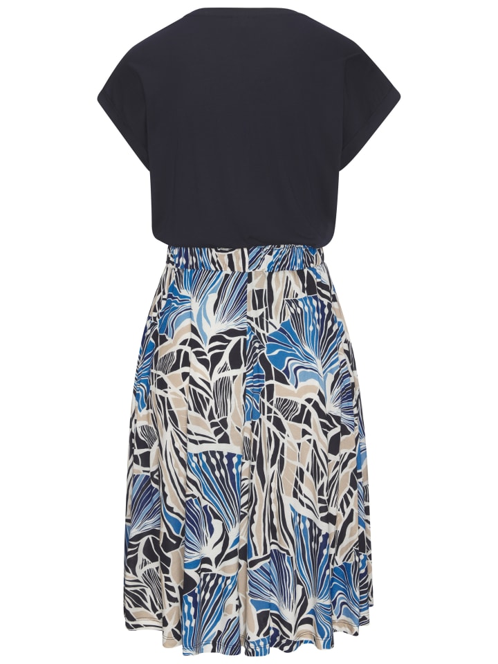 Jerseykleid in blau-creme-sand bedruckt