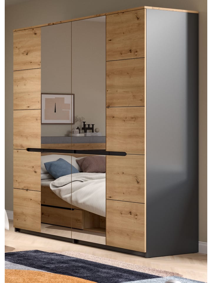 Kleiderschrank Eiche Artisan, grau 4-türig 180 cm, Drehtürenschrank