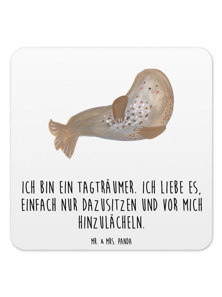 Untersetzer Set Robbe Lachen mit Spruch in Weiß