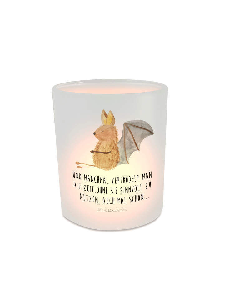 Teelichthalter Fledermaus Sitzen mit Spruch in Transparent