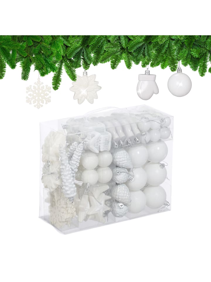 100-tlg. Weihnachtskugeln Set in Weiß