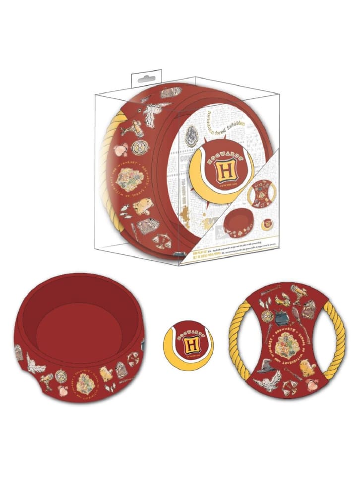 Harry Potter Hunde-Willkommensset – 3-teilig mit Napf, Spielzeug in Rot