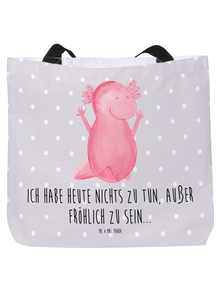 Tasche Axolotl Hurra mit Spruch in Grau Pastell