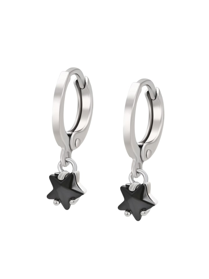 Women Huggie Earrings in Silver Black