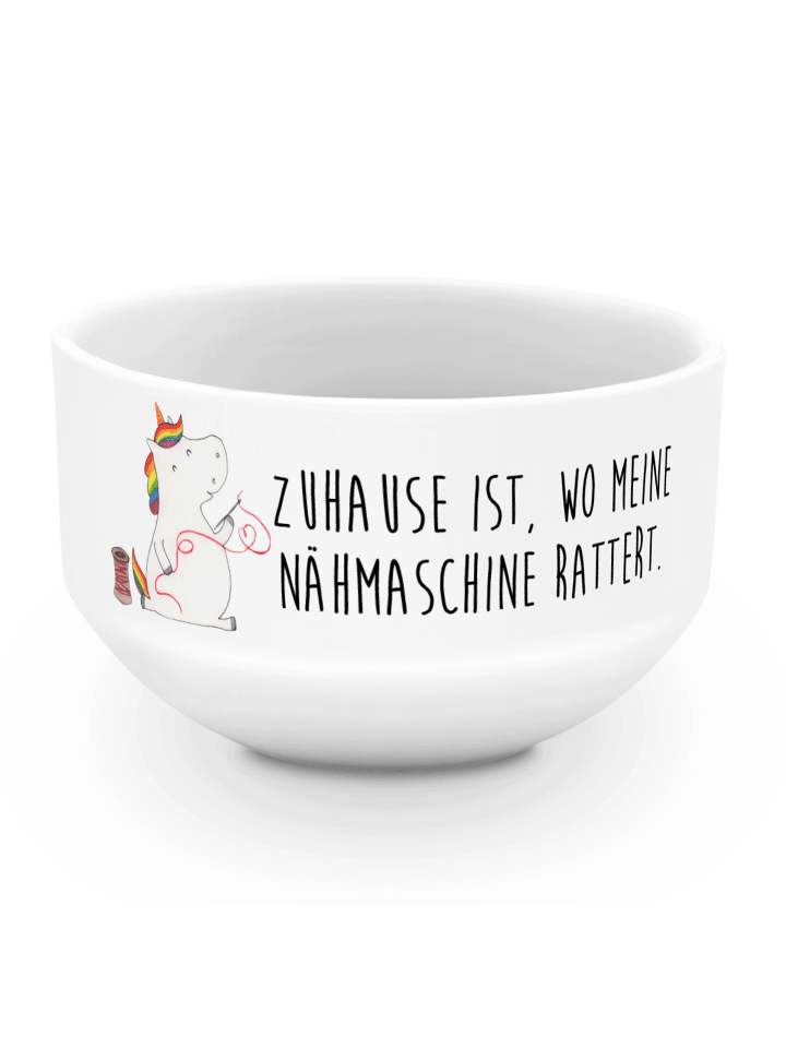 Obstschale Einhorn Näherin mit Spruch in Weiß