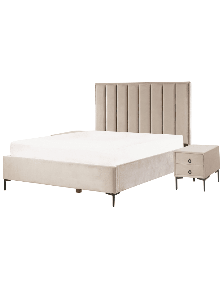 4-tlg Schlafzimmer Set SEZANNE in Beige/Grau/Schwarz 170x215x142 cm
