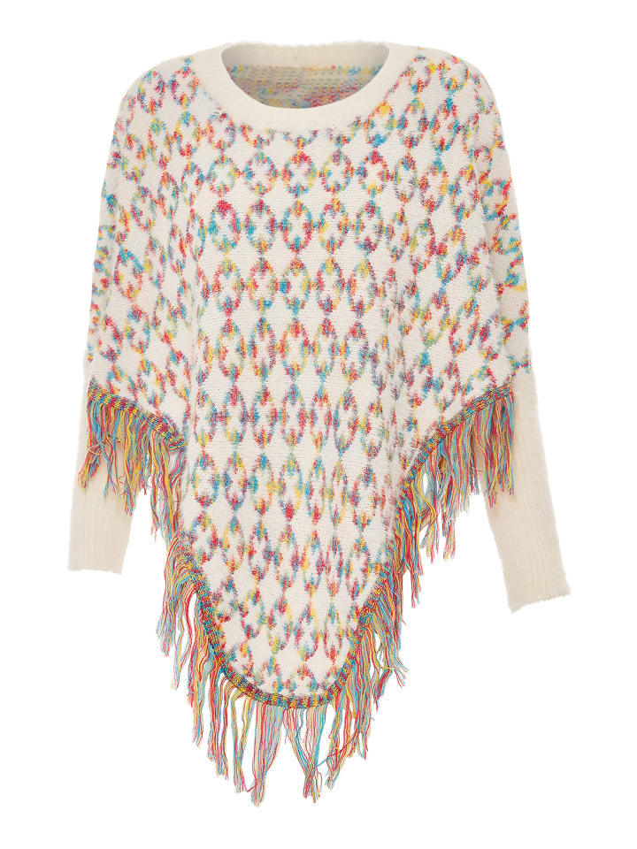 Damen Poncho in Wollweiss