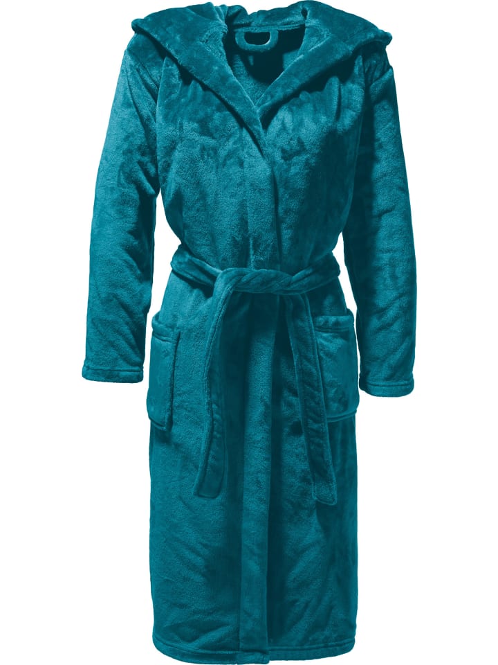 Fleece Unisex-Bademantel mit Kapuze Perris in petrol