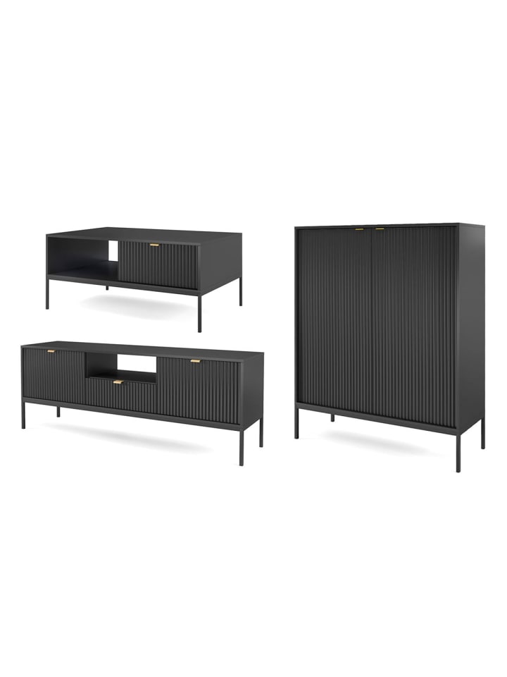 Wohnzimmer-Set Nova Schwarz / Schwarz 3-teilig