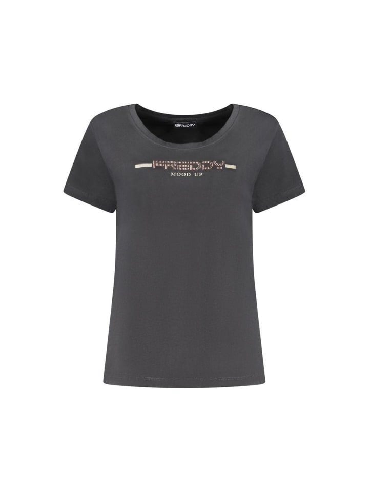 Schwarz Baumwolle Damen T-Shirt