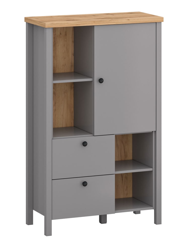 Highboard Melini schiefergrau / Eiche Delano hell 85 / 38 / 139 cm