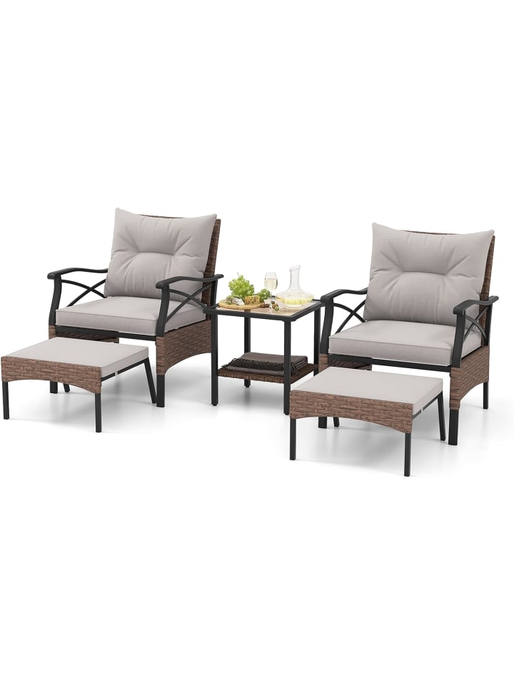 5 tlg. Polyrattan Gartenmöbel Set mit Kissen in Braun