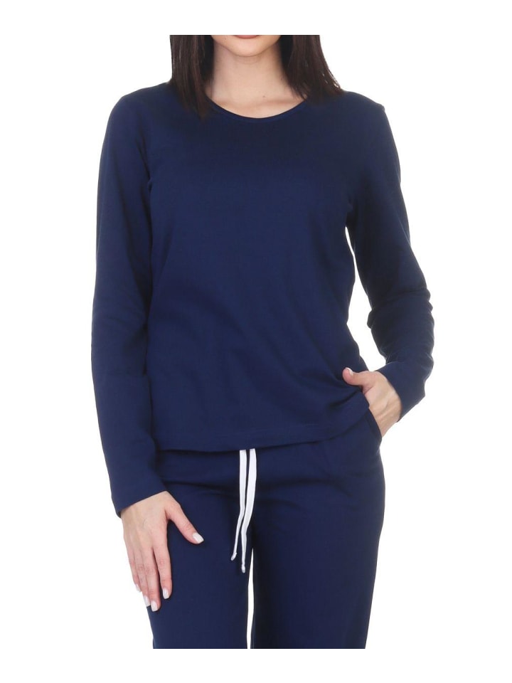 Schlafanzug langarm Oberteil Pyjama Shirt Top in marine