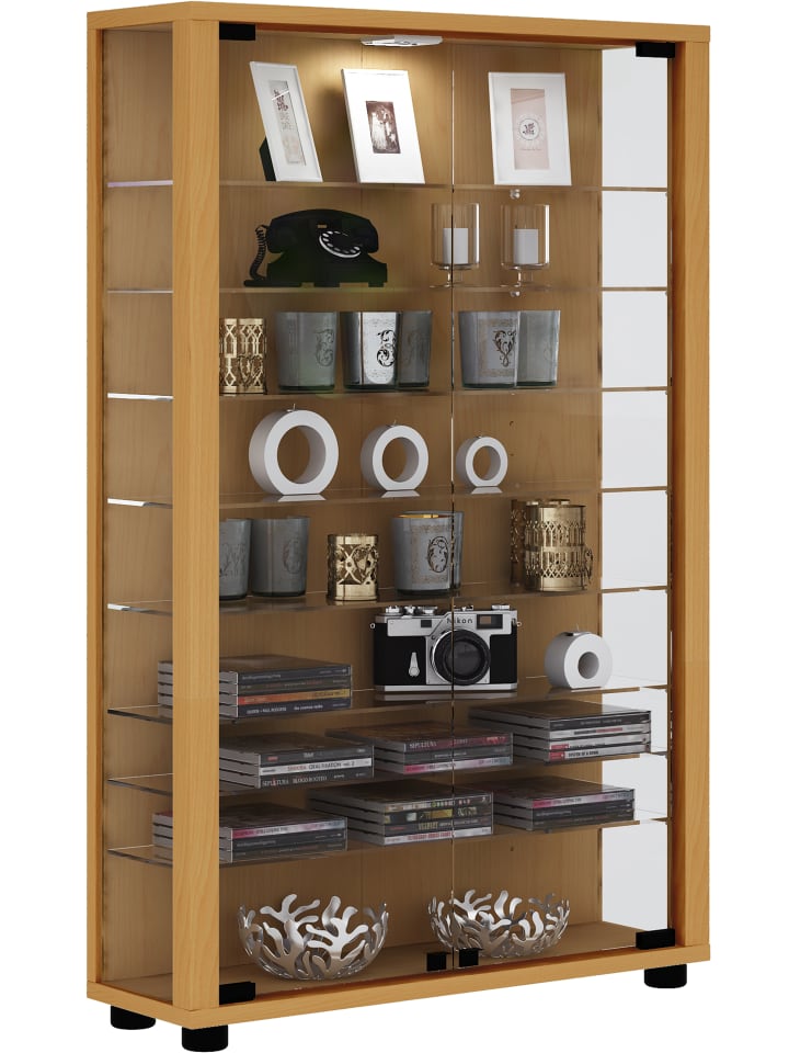 Holz Glas Stand Vitrine Sammelvitrine Lumo Mini in Buche