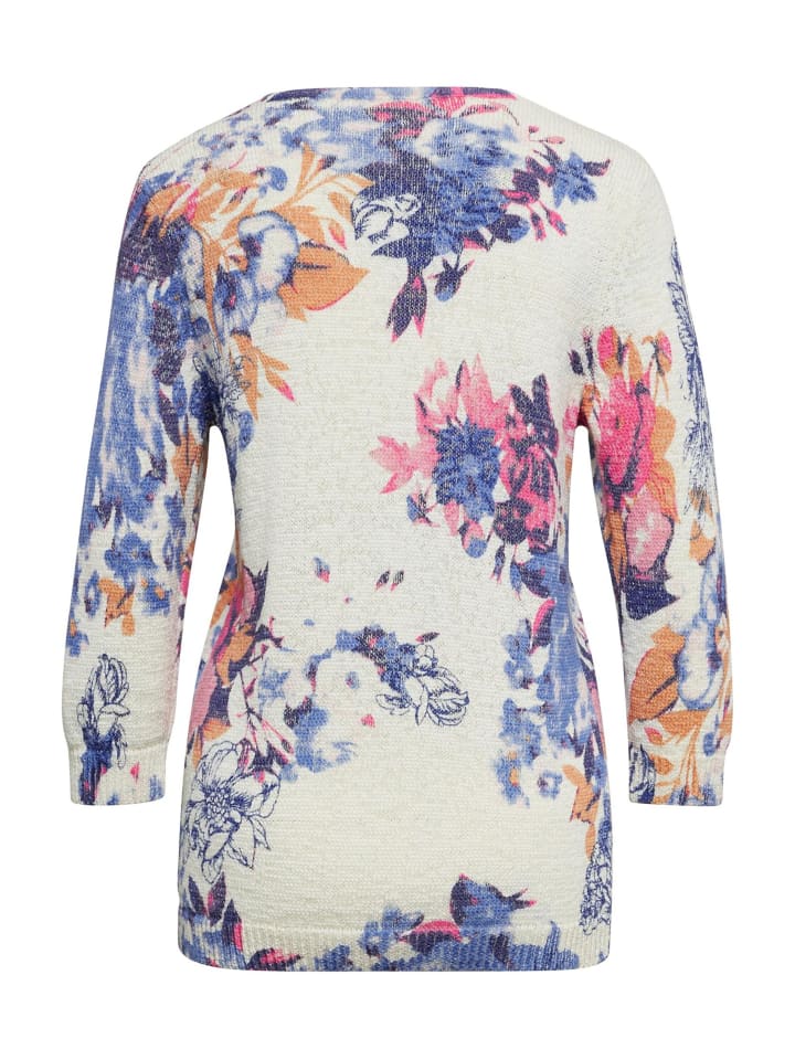 Kurzgröße: Strick aus Baumwolle, floraler Print in weiß / gemustert