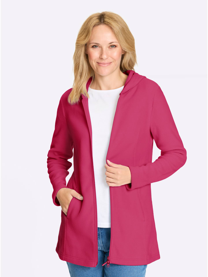Long-Fleecejacke in fuchsia