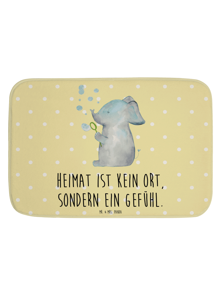 Badematte Elefant Seifenblasen mit Spruch in Gelb Pastell