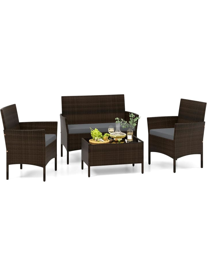 4 tlg. Polyrattan Gartenmöbel Set in Grau