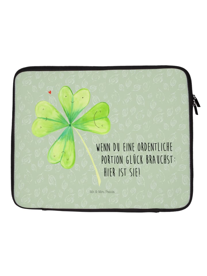 Laptop Tasche Blume Kleeblatt mit Spruch in Blattgrün