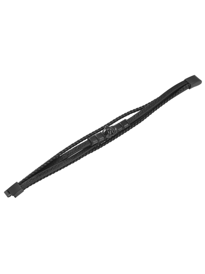 Unisex Armband – Lederarmband Totenkopf aus Leder 23 cm in schwarz