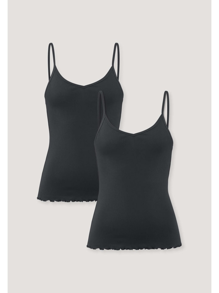 Spaghetti-Top V-Neck Fitted 2er-Set in schwarz