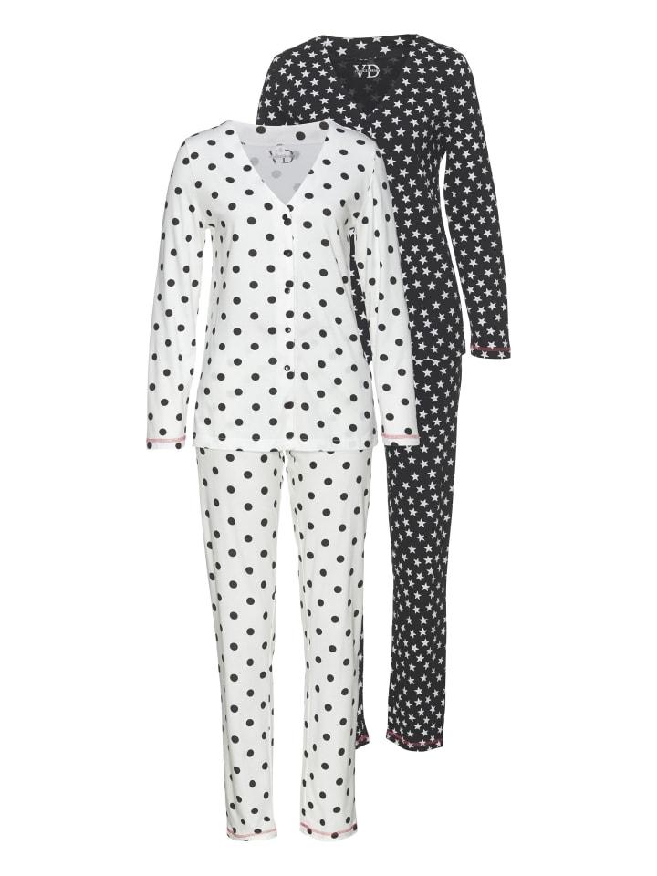 Pyjama in weiß-schwarz-gepunktet, schwarz-weiß-gemustert