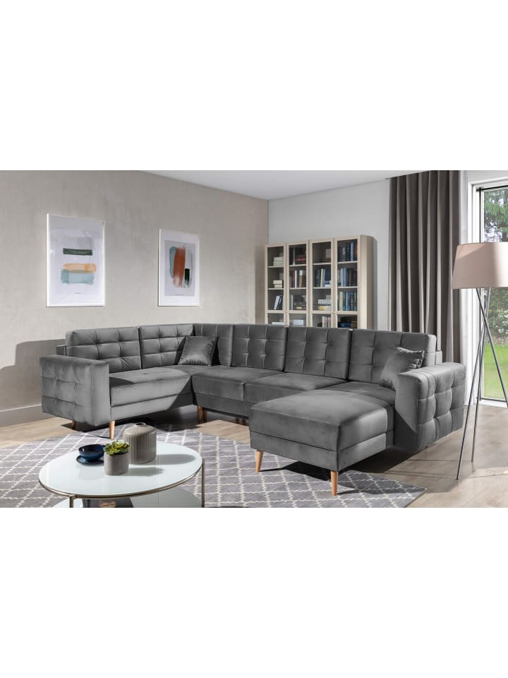Ecksofa Thor  in Velours Grau in Grau -  (L) 320 x (B) 320 x (H) 90 cm
