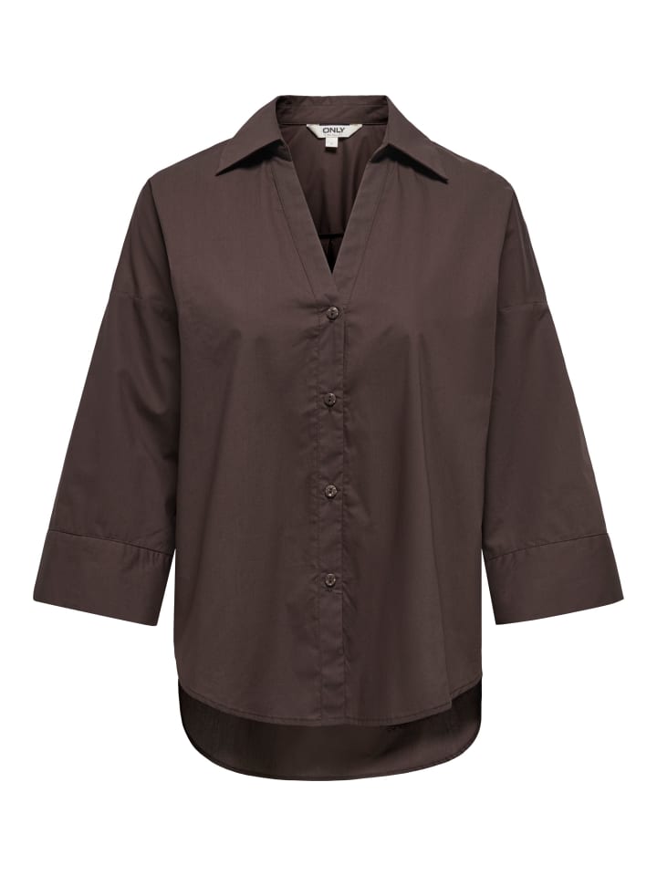 Gewebte Hemdbluse mit 3/4-Ärmeln in Coffee Bean