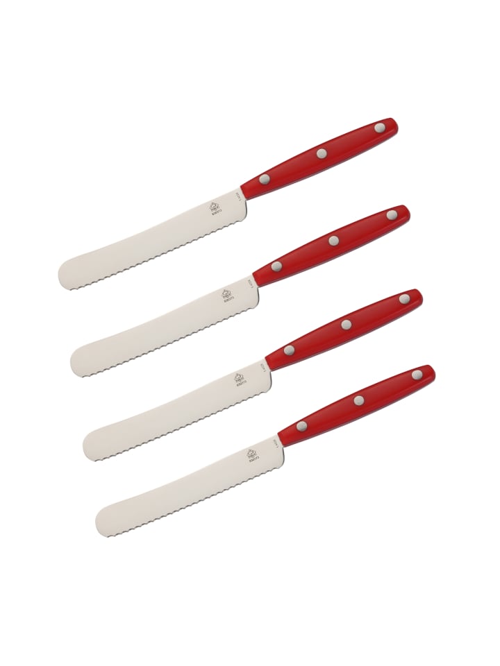 4-er Set PUMA Buckelmesser mit Wellenschliff, ABS Griff in rot
