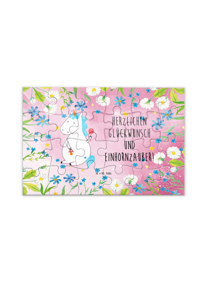 Puzzle Einhorn Baby mit Spruch in Rot Pastell