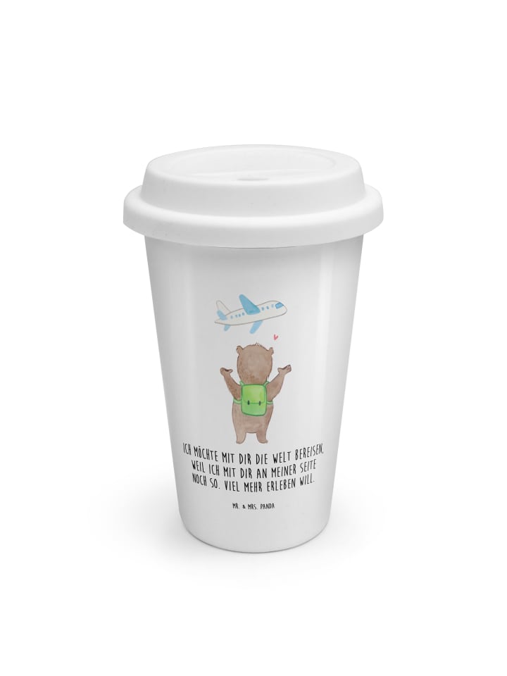 Kaffeebecher Bär Flugzeug mit Spruch in Weiß