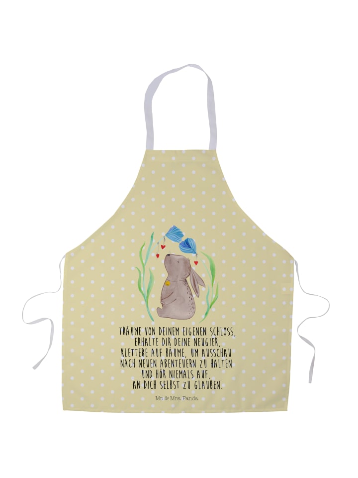 Schürze Hase Blume mit Spruch in Gelb Pastell