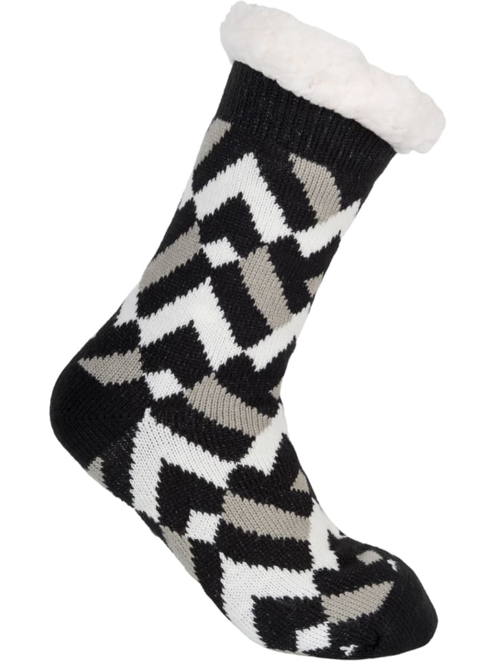 ABS Kuschelsocken Geometrisch in Zacken - Schwarz-Grau-Weiß