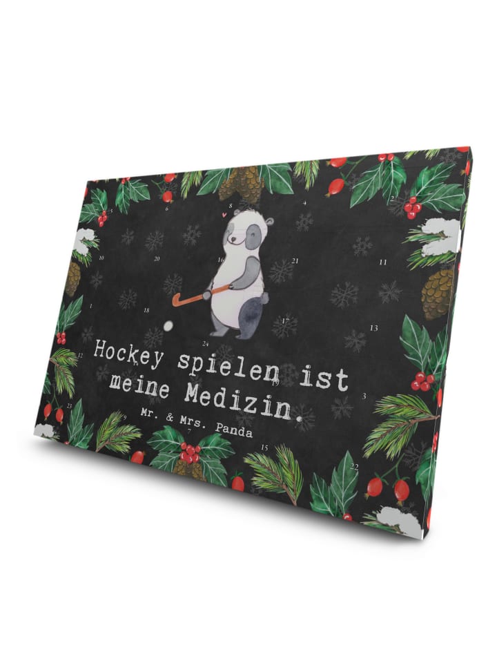 Adventskalender Panda Hockey spielen mit Spruch in Kreidetafel