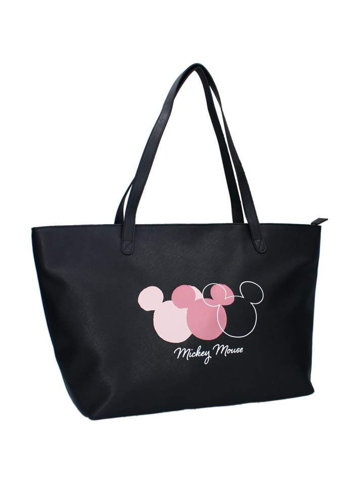 Große Damen Shopping-Tasche | schwarz Kunstleder | Disney Mickey Mouse