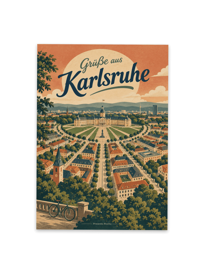 Postkarte Karlsruhe modern Design mit Spruch in Weiß