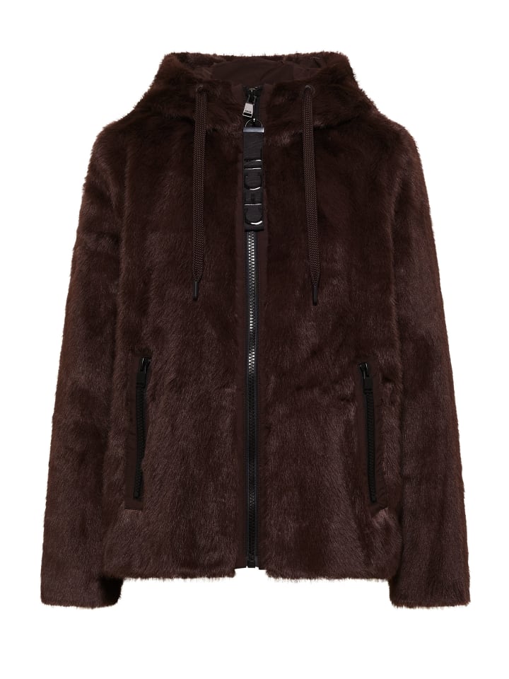 Fake Fur Jacke mit Softshelldetails in Chocolate Sauce Brown